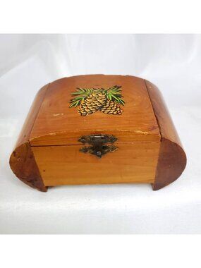 Vintage Wood Cedar Box Pinecone Design Trinket Jewelry Keepsake Box 4.5 inches